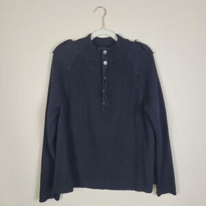 Banana Republic Sweater Men XL Black Wool Ribbed Pullover Heavyweight Epaulettes